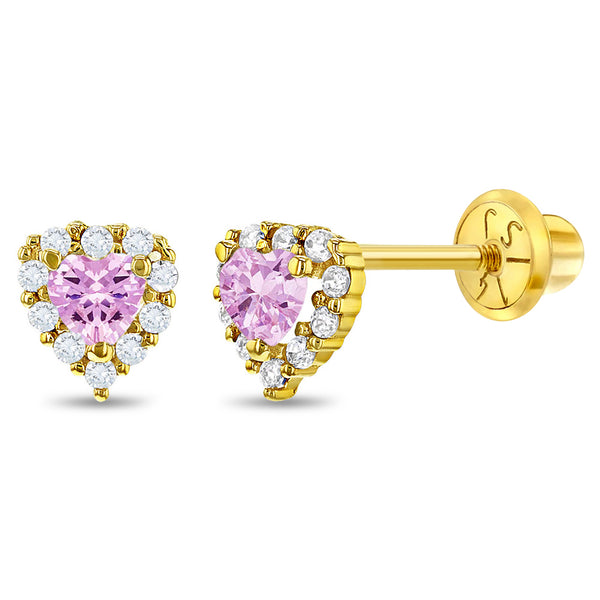 14k Gold Polished CZ Star Baby / Toddler / Kids Earrings Safety Screw Back