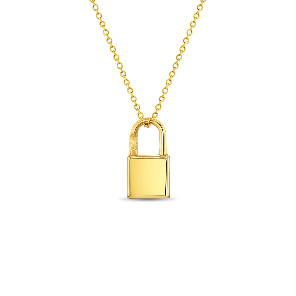 14k Gold Engravable Lock Kids / Children's / Girls Pendant/Necklace