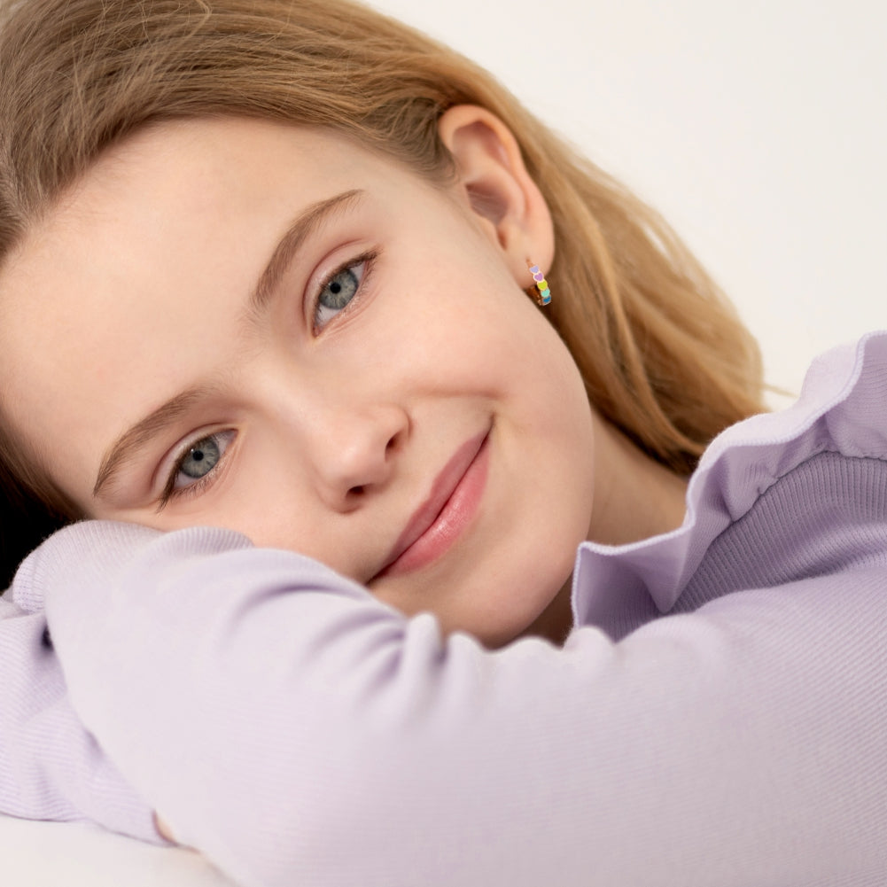 18k Gold Heart Cascade Kids / Children's / Girls Earrings Hoop Enamel