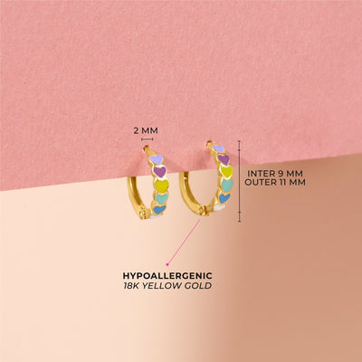 18k Gold Heart Cascade Kids / Children's / Girls Earrings Hoop Enamel