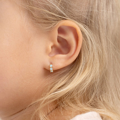 18k Gold Opal Pronged 7mm Baby / Toddler / Kids Earrings Hoop
