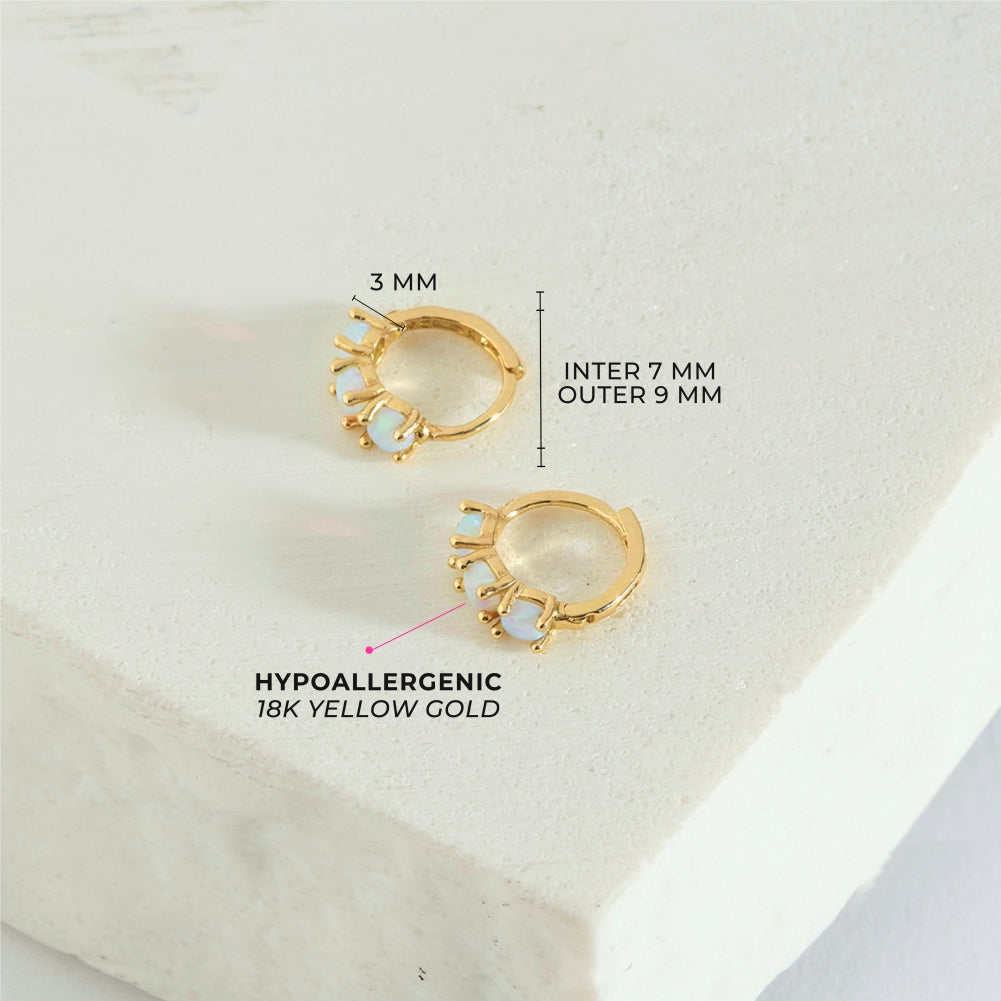 18k Gold Opal Pronged 7mm Baby / Toddler / Kids Earrings Hoop