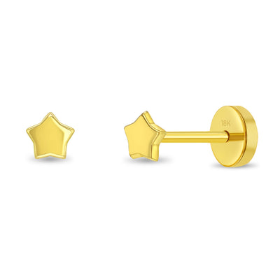 18k Gold Teeny Tiny Star Baby / Toddler / Kids Earrings Safety Push Back