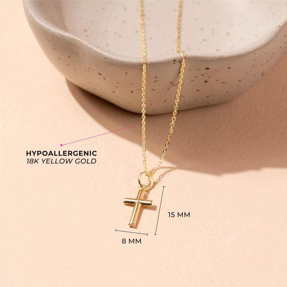 18k Gold Classic Stick Cross Baby / Kids / Girls Pendant
