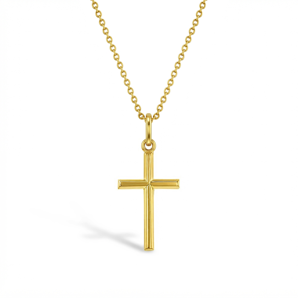 18k Gold Classic Stick Cross Baby / Kids / Girls Pendant