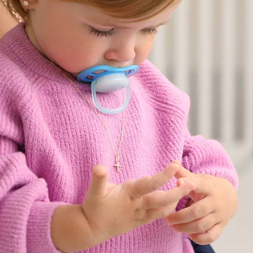 18k Gold Clear CZ Cross Baby / Toddler / Kids Pendant/Necklace