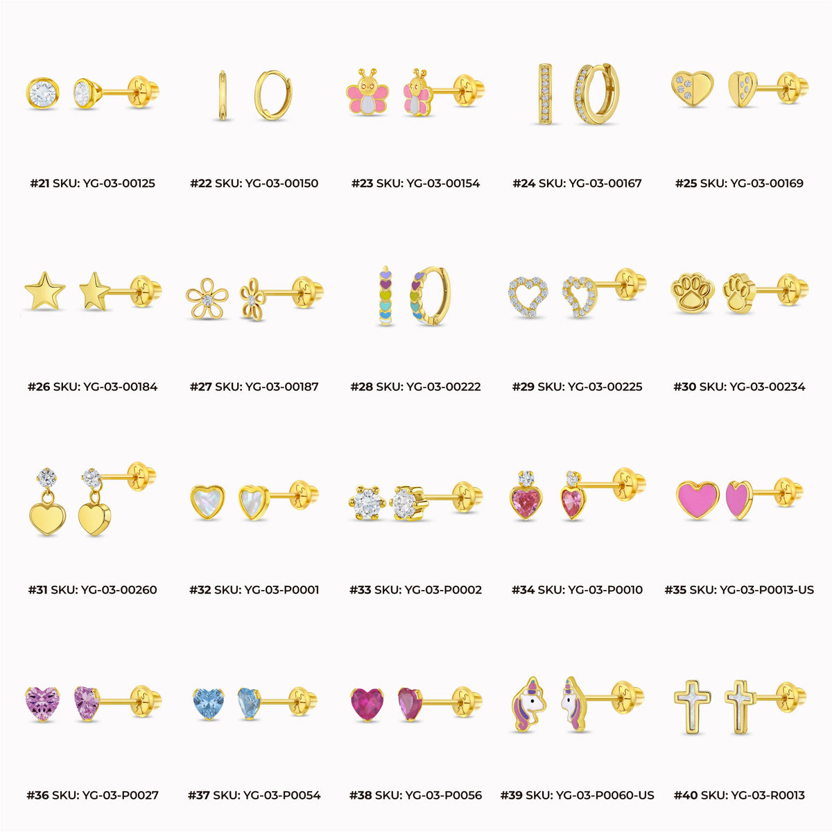 In Season Jewelry Best Selling 14k Yellow Gold Small MDF Display Earrings Bundle 40 Pieces