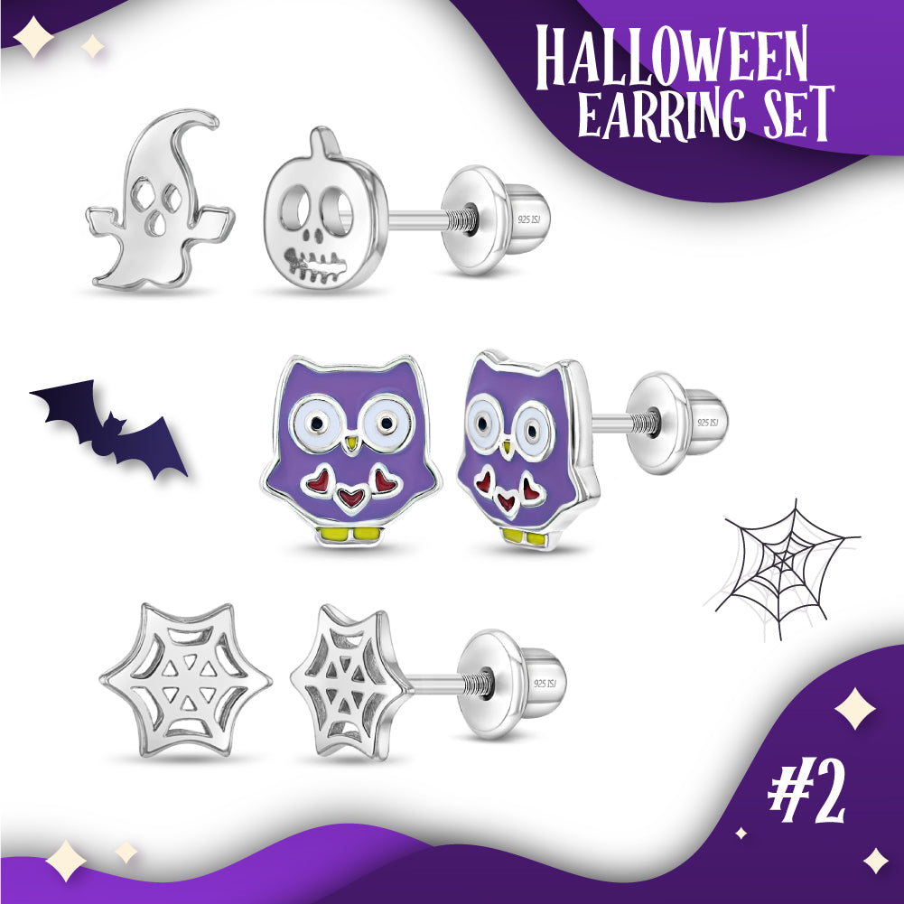 Frightening Delights Kids / Children's / Girls Earrings Screw Back Set Enamel - Sterling Silver