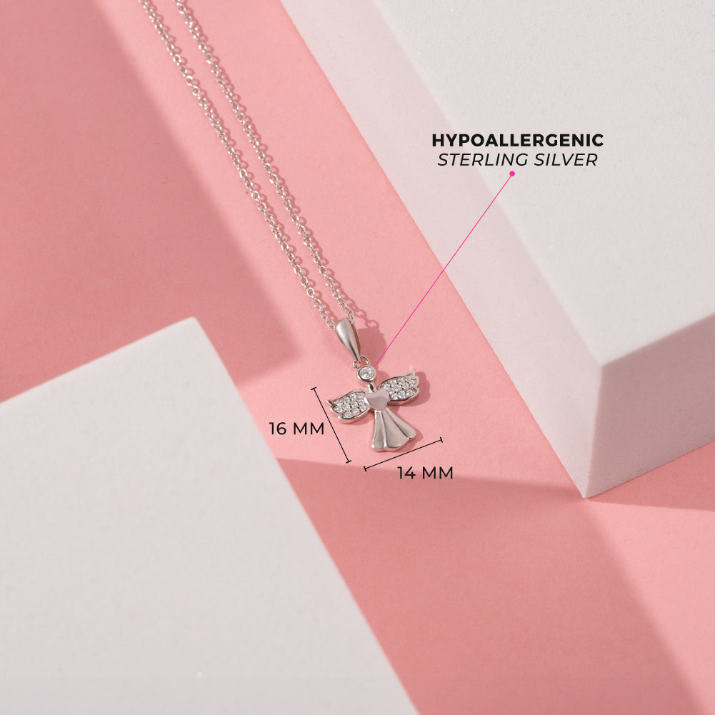 925 Sterling Silver Guardian Angel Necklace & Bracelet Jewelry Set For Girls