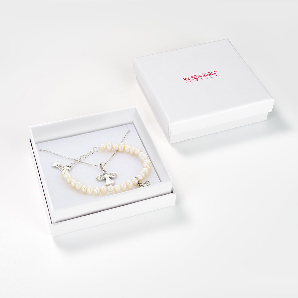 925 Sterling Silver Guardian Angel Necklace & Bracelet Jewelry Set For Girls