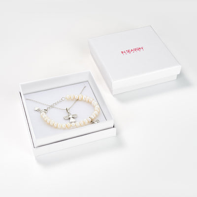 925 Sterling Silver Guardian Angel Necklace & Bracelet Jewelry Set For Girls