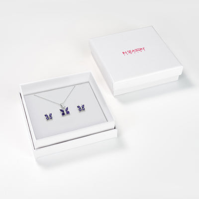 925 Sterling Silver Shiny Purple Cubic Zirconia Butterfly Jewelry Set for Young Girls