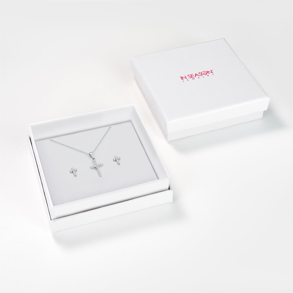 Tiny Glimmering Cross Toddler / Kids / Girls Jewelry Set - Sterling Silver