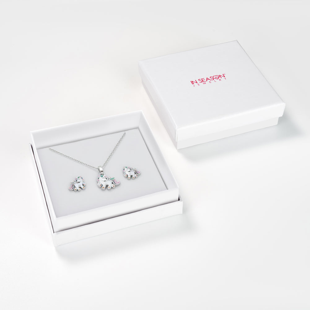 Fancy Galloping Unicorn Kids / Children's / Girls Jewelry Set - Sterling Silver