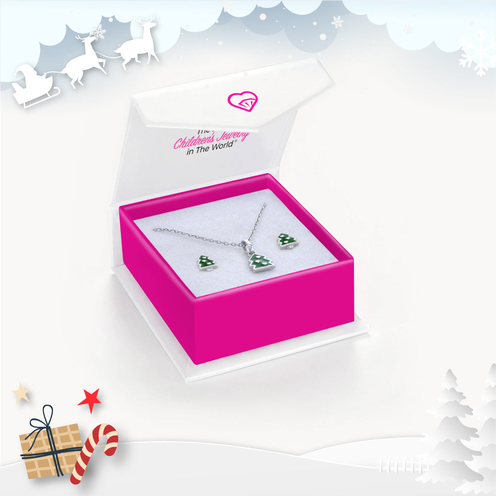 Festive Christmas Tree Kids / Children's / Girls Jewelry Set - Sterling Silver