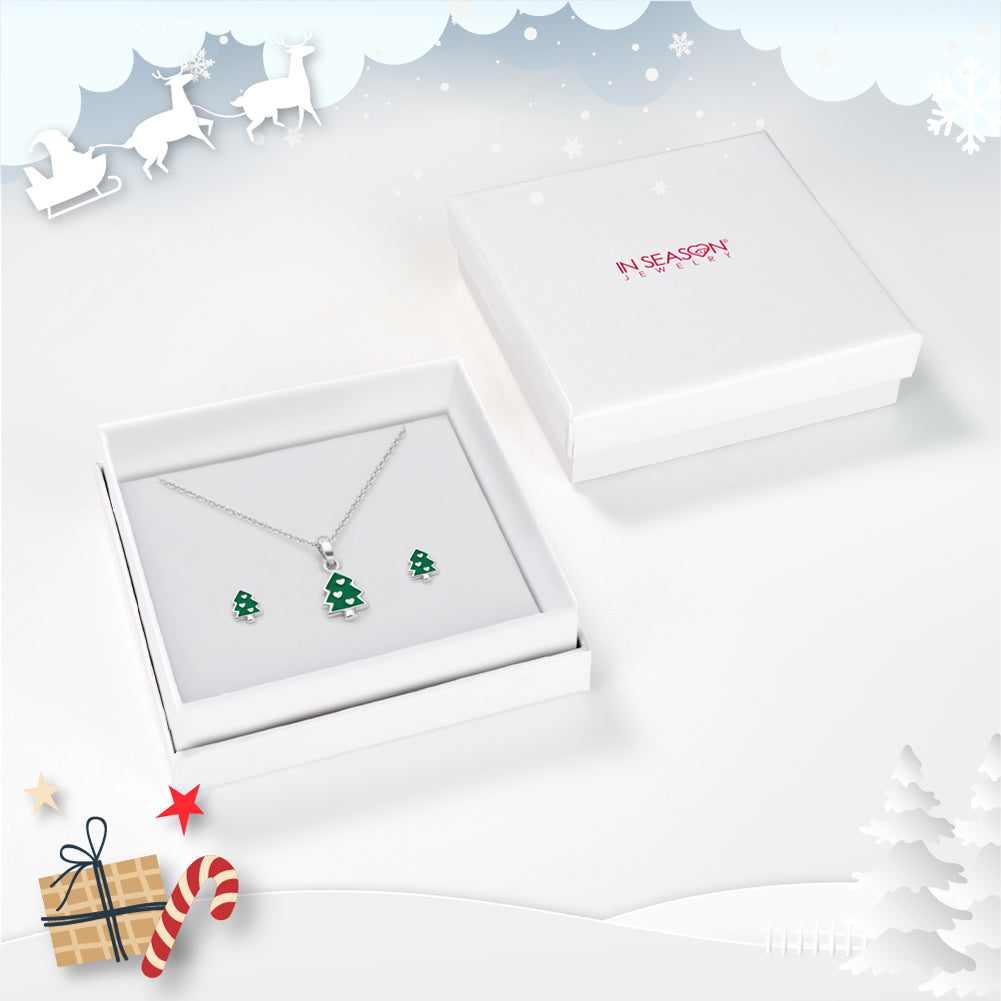 Festive Christmas Tree Kids / Children's / Girls Jewelry Set - Sterling Silver