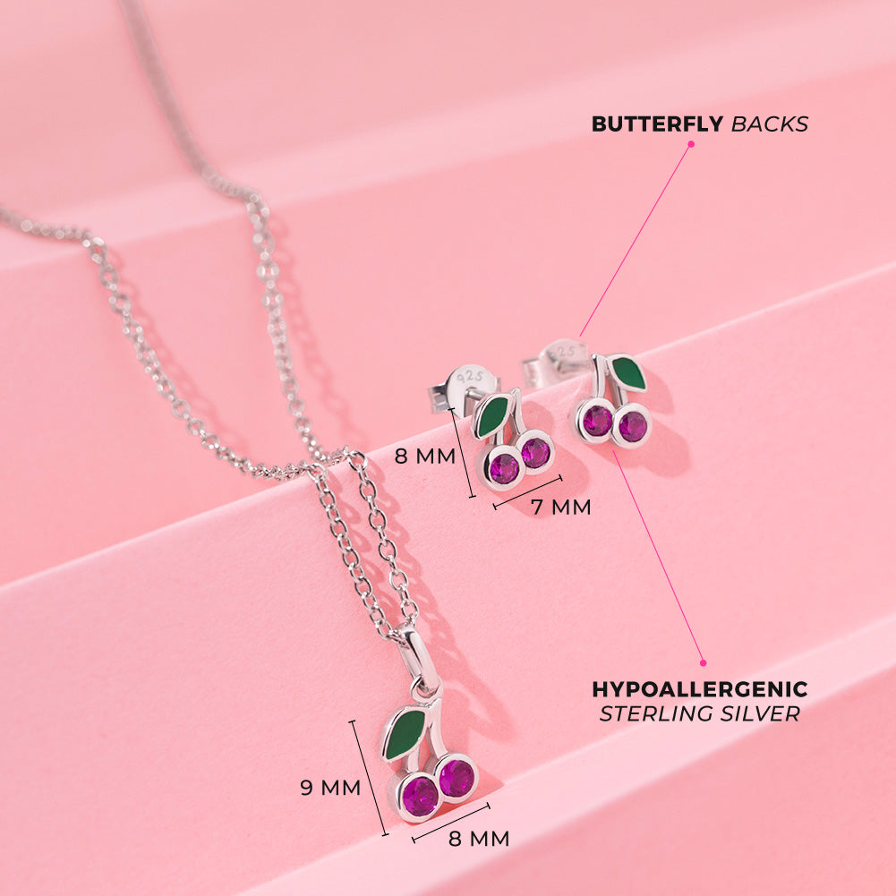 Glittering Cherries Kids / Children's / Girls Jewelry Set - Sterling Silver