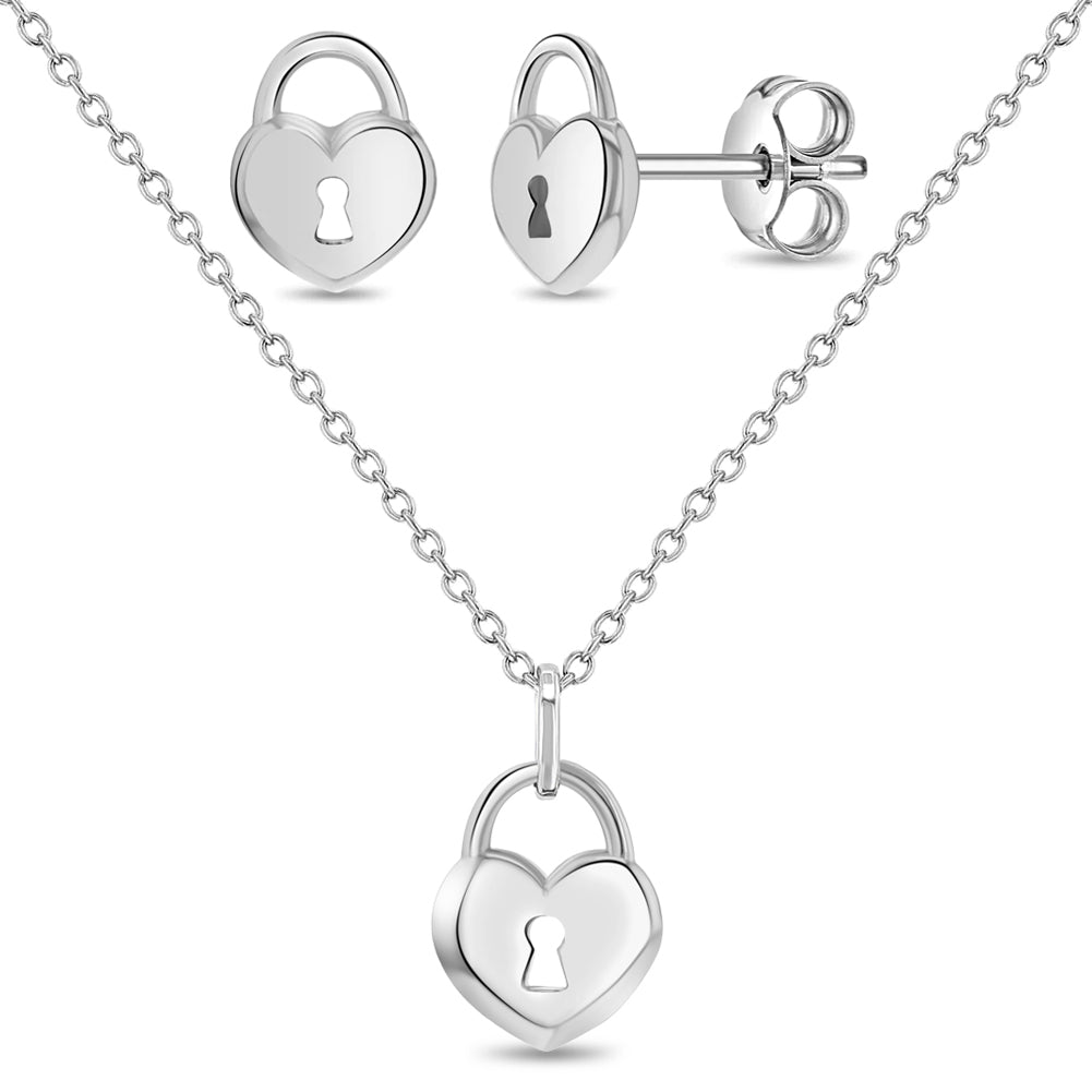 Locked Heart Kids / Children's / Girls Jewelry Set - Sterling Silver