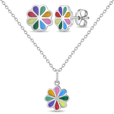 Vibrant Floral Kids / Children's / Girls Jewelry Set - Sterling Silver