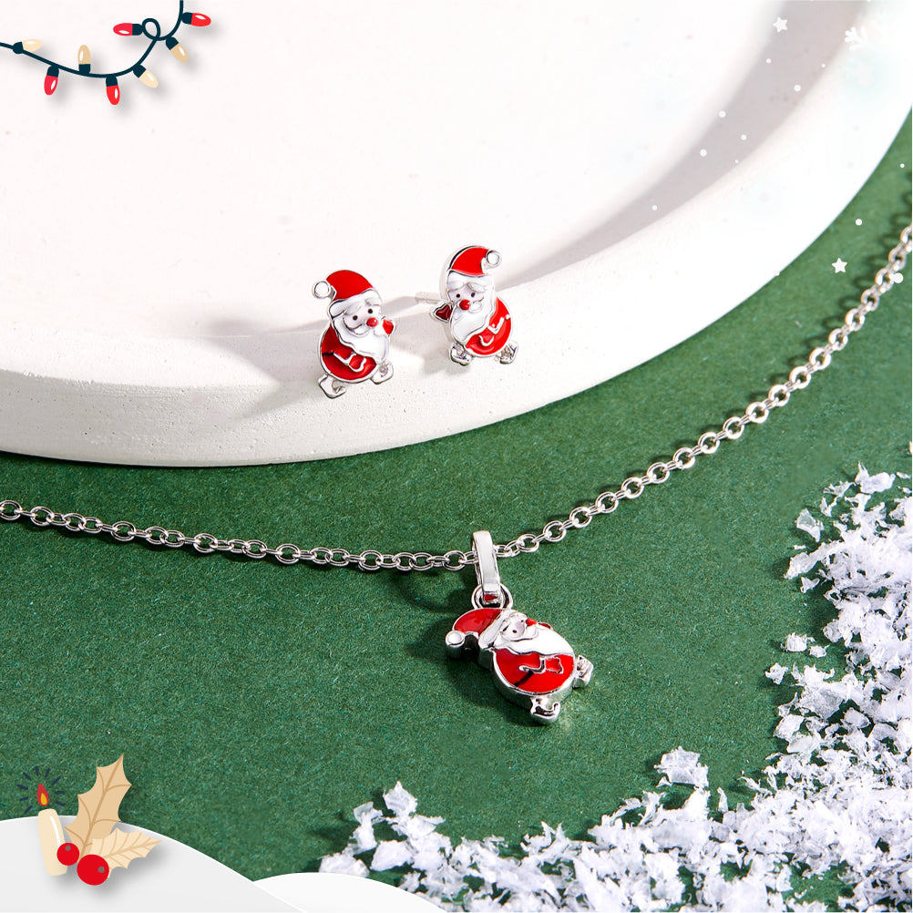 Christmas Santa Kids / Girls Pendant/Necklace Enamel - Sterling Silver