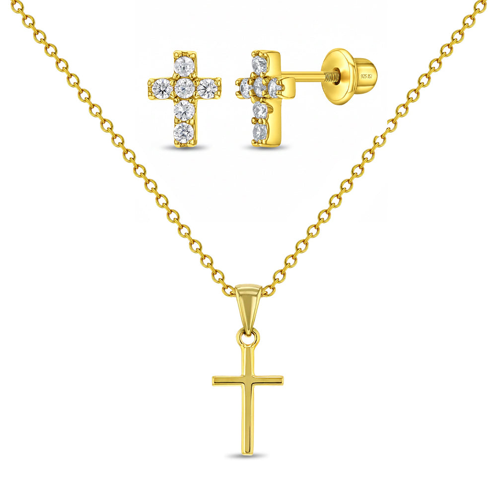 Sparkling Cross Kids / Teen Jewelry Set - 14k Gold Over Sterling Silver