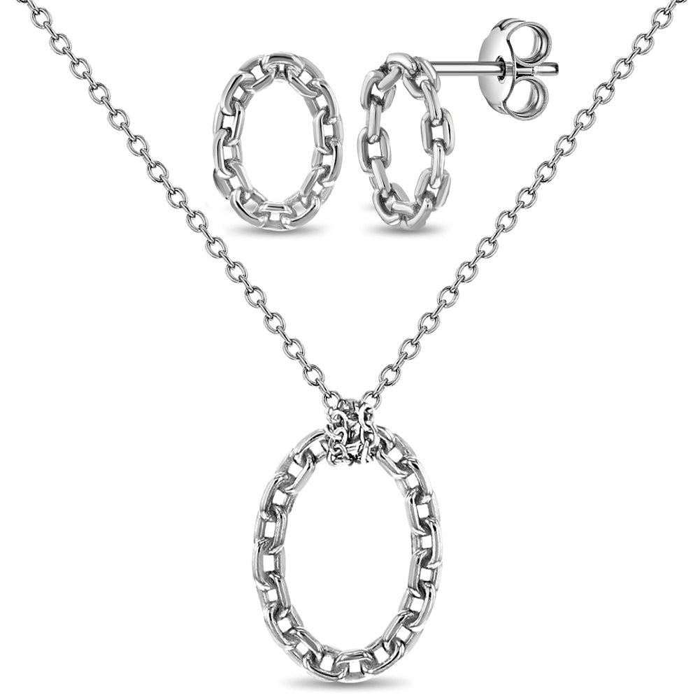 Chained Oval Women's Jewelry Set - Sterling Silver