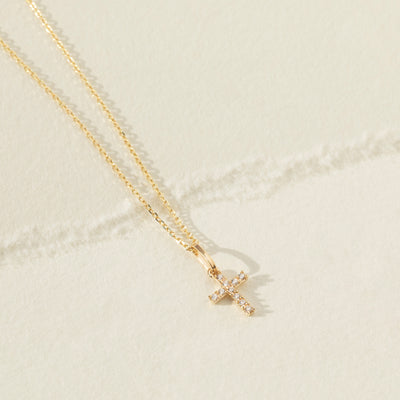 14k Gold Clear CZ Cross Kids / Children's / Girls for Charm Bracelet