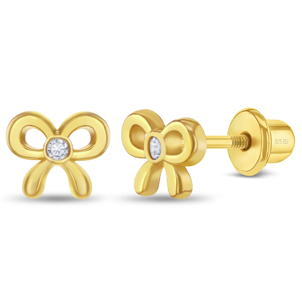 Petite Bow Toddler / Kids / Girls Earrings Screw Back - 14k Gold Over Sterling Silver