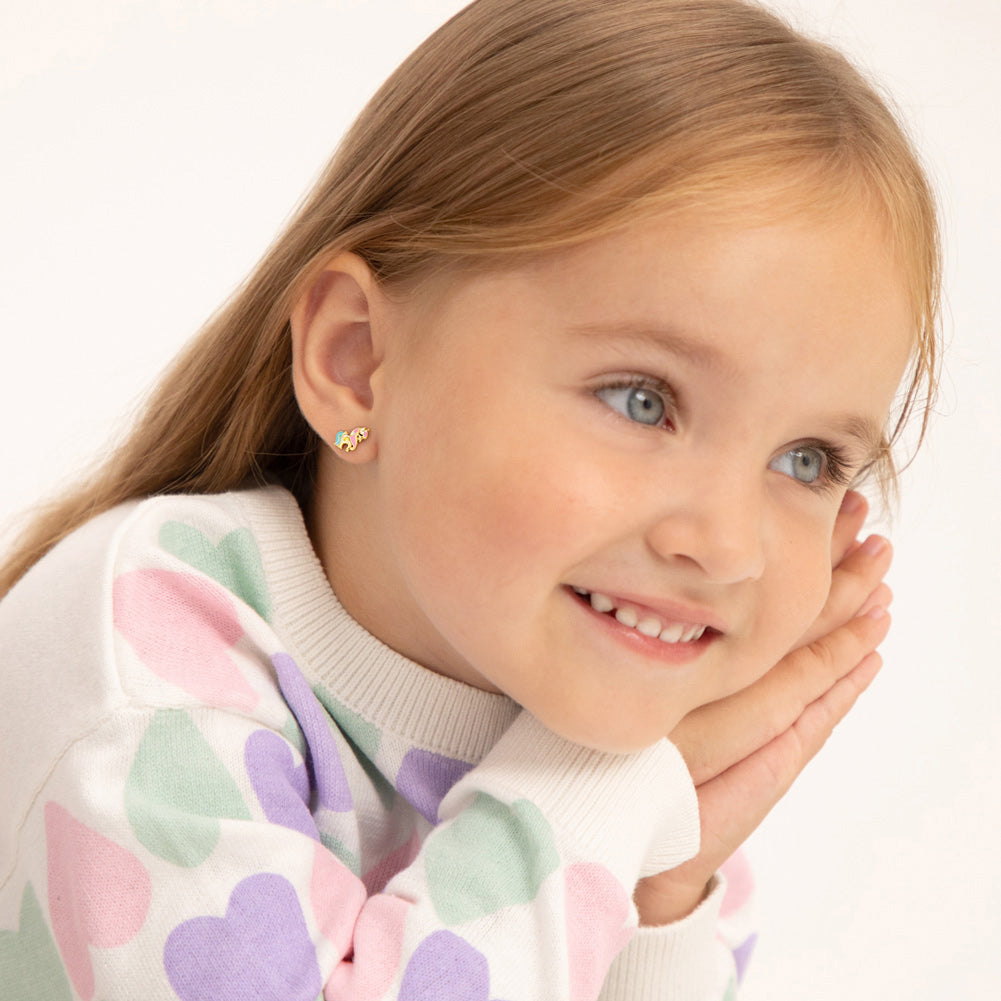 Miss Unicorn Kids / Children's / Girls Earrings Enamel - 14k Gold over Sterling Silver