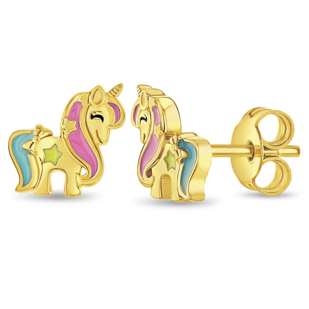 Miss Unicorn Kids / Children's / Girls Earrings Enamel - 14k Gold over Sterling Silver