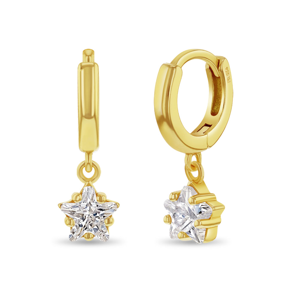 Star CZ Dangle 7mm Clear Kids / Children's / Girls Earrings Hoop/Huggie - 14k Gold Over Sterling Silver