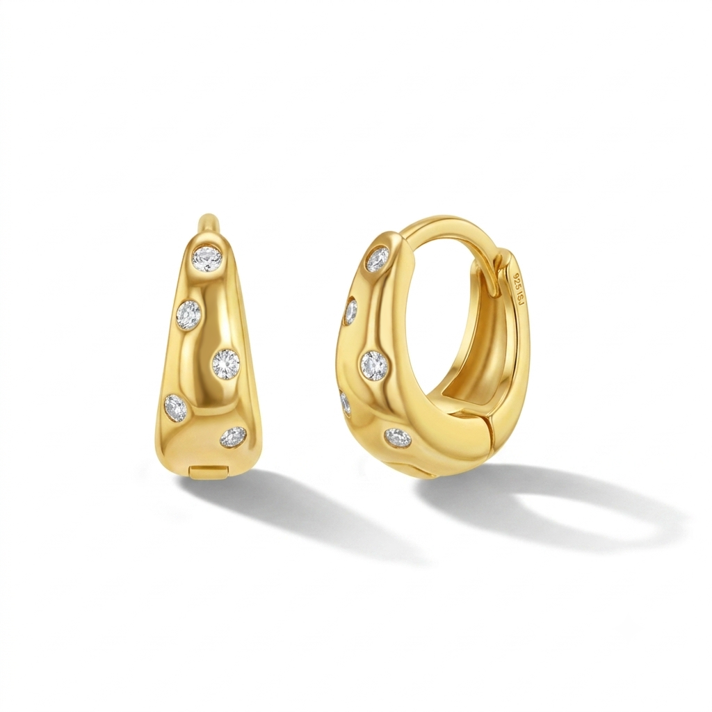 Chunky CZ 7mm Kids / Children's / Girls Earrings Hoop/Huggie - 14k Gold Over Sterling Silver