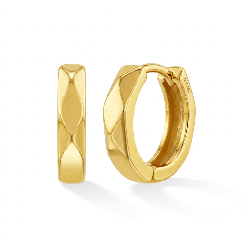 Hammered 10mm Kids / Children's / Girls Earrings Hoop/Huggie - 14k Gold Over Sterling Silver