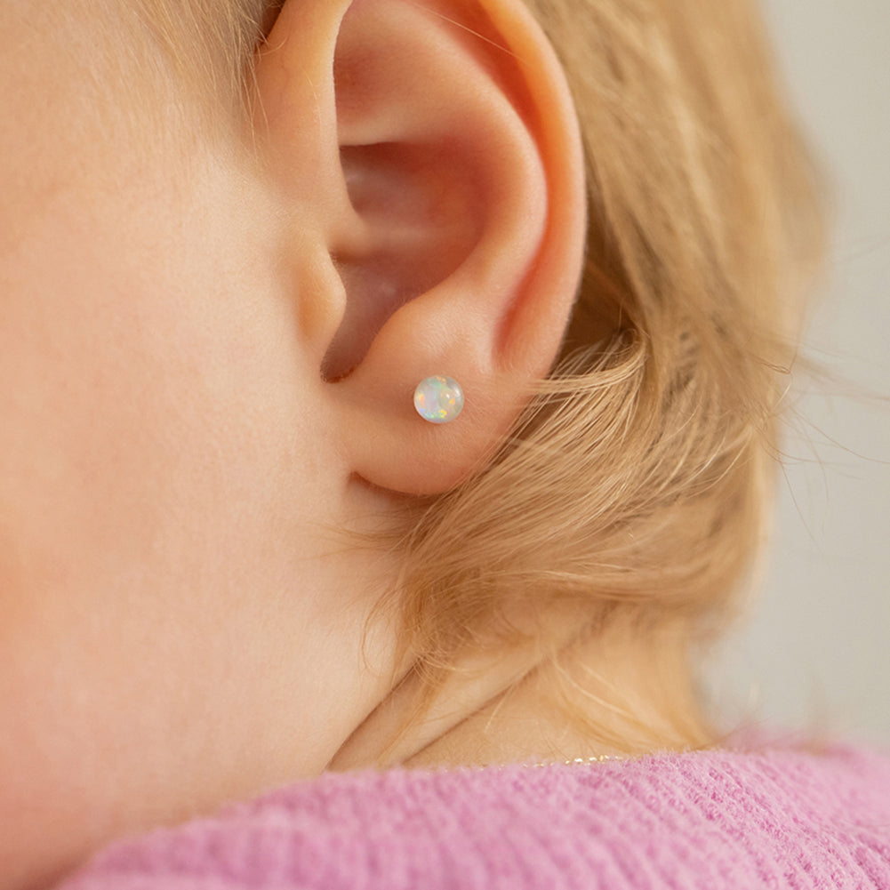 Opal Button 4mm Baby / Toddler / Kids Earrings Screw Back - 14k Gold over Sterling Silver