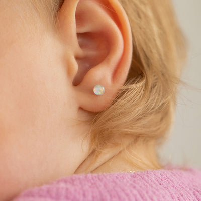 Opal Button 4mm Baby / Toddler / Kids Earrings Screw Back - 14k Gold over Sterling Silver