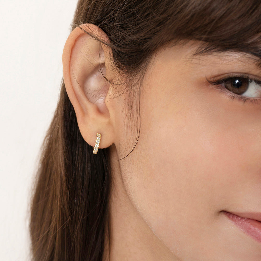 CZ Half Hoop Preteen / Teens Earrings Screw Back - 14k Gold over Sterling Silver
