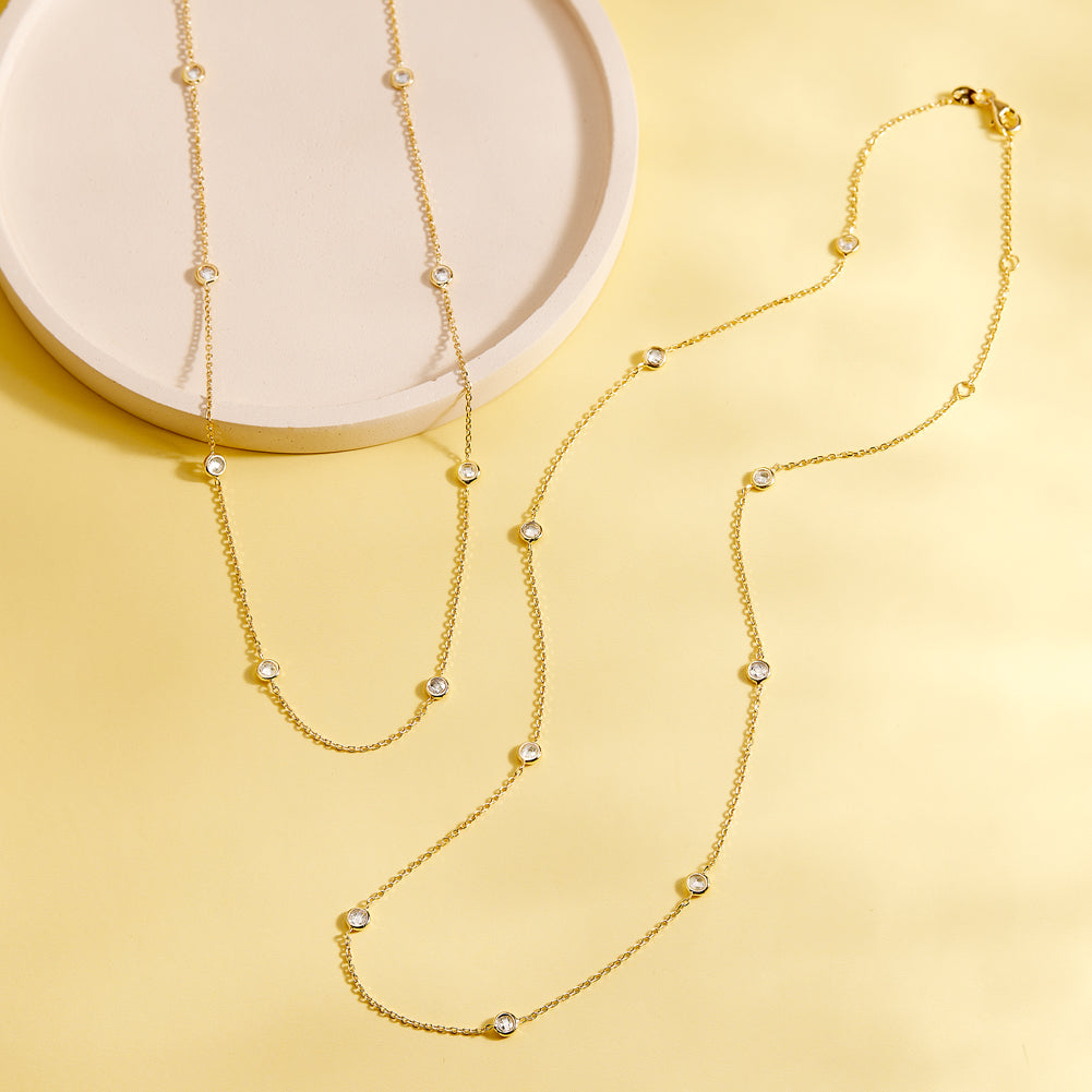 CZ Station 14-16" Kids / Children's / Girls Necklace - 14k Gold Over Sterling Silver