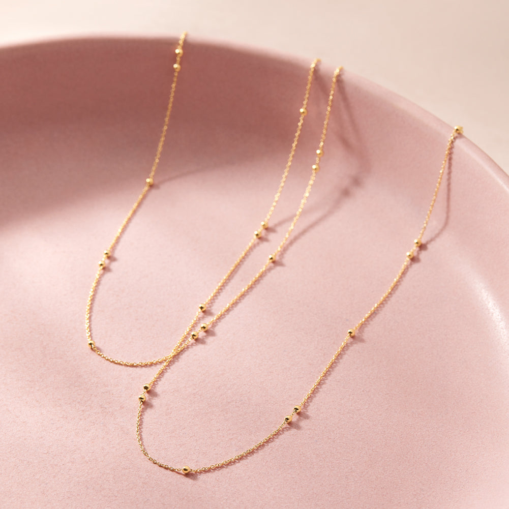 2mm Double Satellite 14-16" Kids / Children's / Girls Necklace - 14k Gold Over Sterling Silver