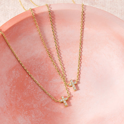 CZ Cross 14-16" Kids / Children's / Girls Necklace - 14k Gold Over Sterling Silver