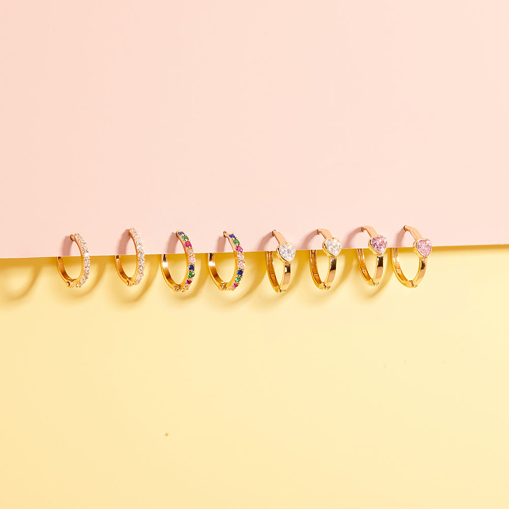 14k Gold Multicolored Cubic Zirconia Kids / Children's / Girls Earrings Hoop
