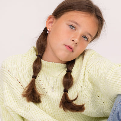 925 Sterling Silver Cute Pink Cubic Zirconia Heart Necklace & Earrings for Young Girls