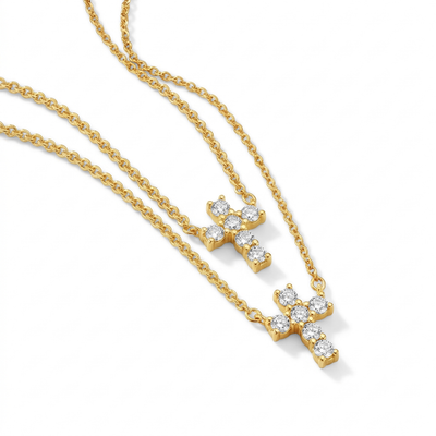 CZ Cross Mommy and Me Necklaces - 14k Gold Over Sterling Silver