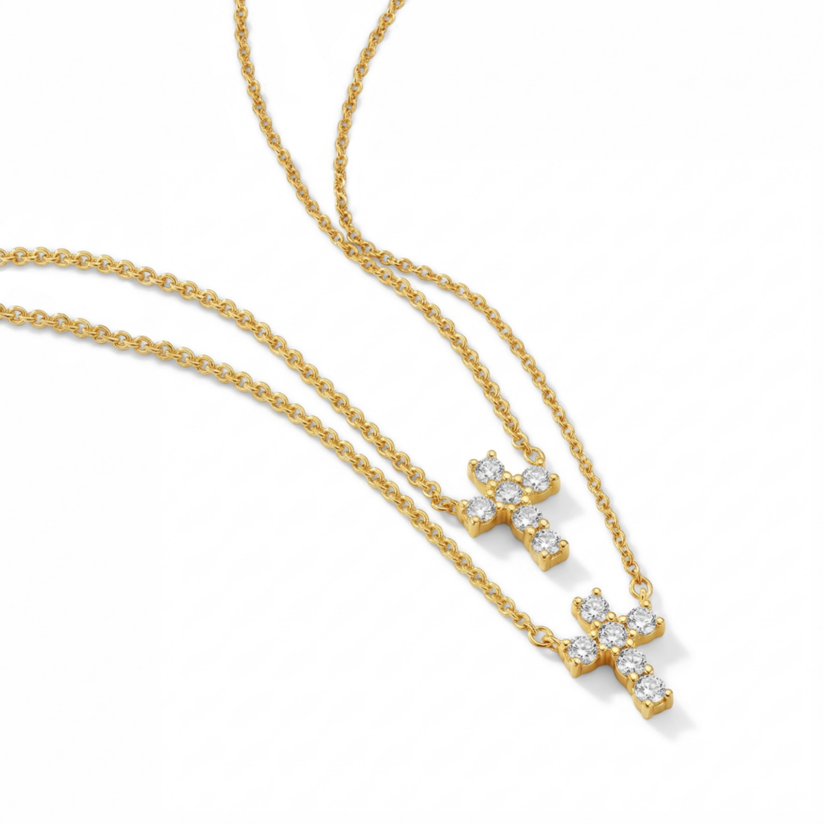 CZ Cross Mommy and Me Necklaces - 14k Gold Over Sterling Silver