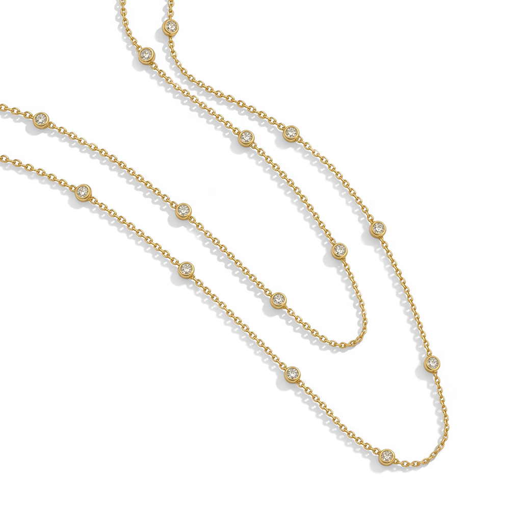 CZ Station Mommy and Me Necklaces - 14k Gold Over Sterling Silver