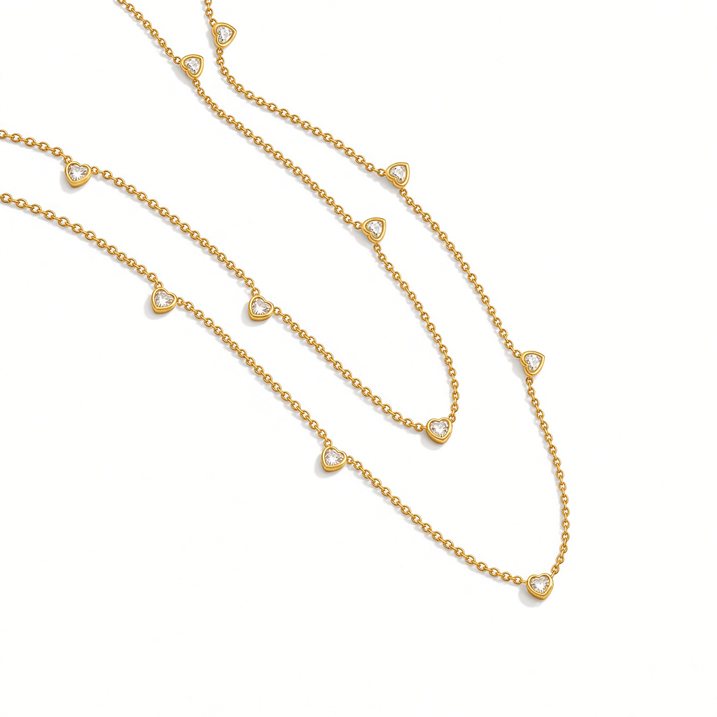 Heart Station Mommy and Me Necklaces - 14k Gold Over Sterling Silver