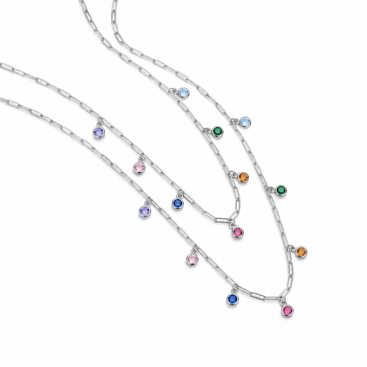 Multicolored CZ Dangle Mommy and Me Necklaces - Sterling Silver