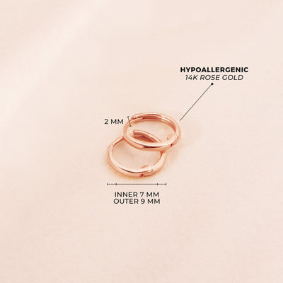 14k Rose Gold Mini 7mm Women's Hoop Earrings