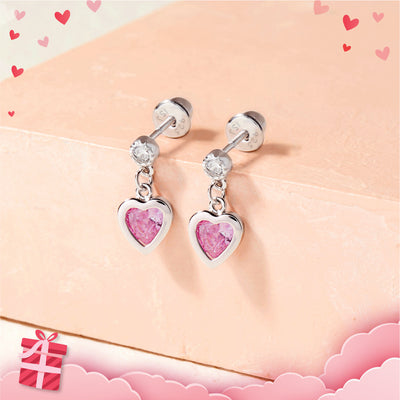 My First Dangle Hearts Children's / Girls Earrings Screw Back - Sterling Silver