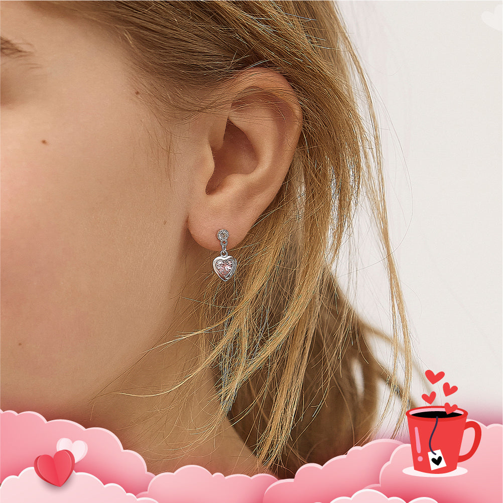 My First Dangle Hearts Children's / Girls Earrings Screw Back - Sterling Silver