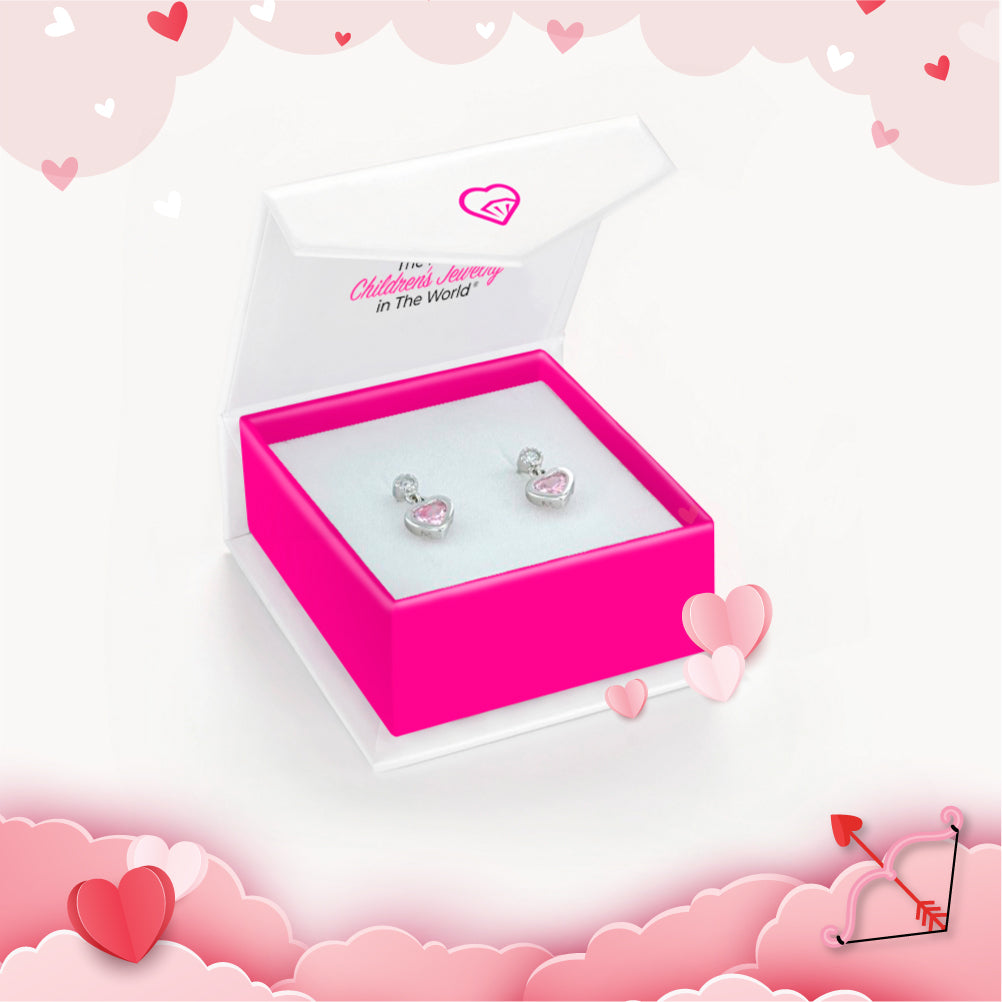 My First Dangle Hearts Children's / Girls Earrings Screw Back - Sterling Silver